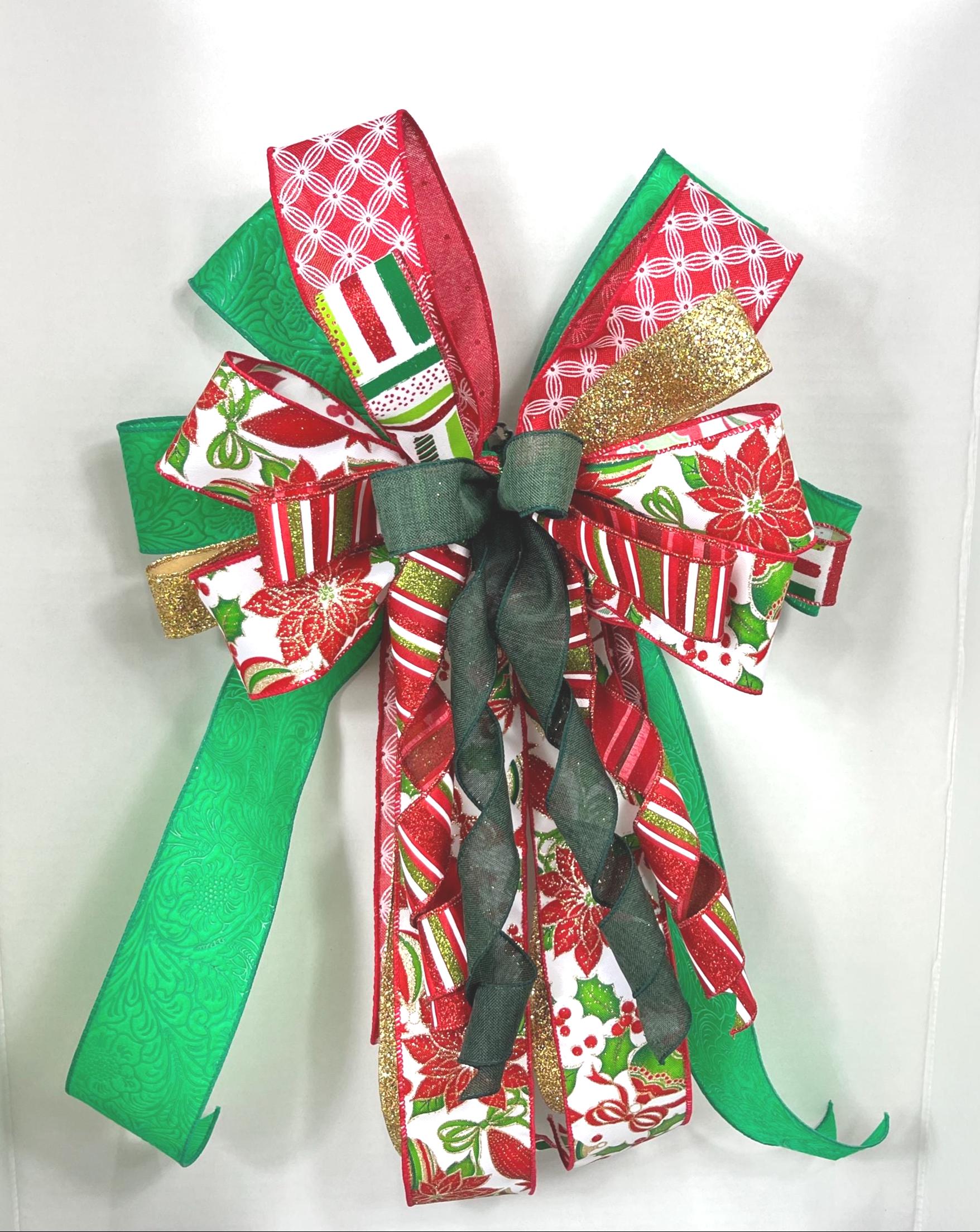 Christmas Holly Bow | Red & Green Wreath Decor by Bouge Creations, view 5