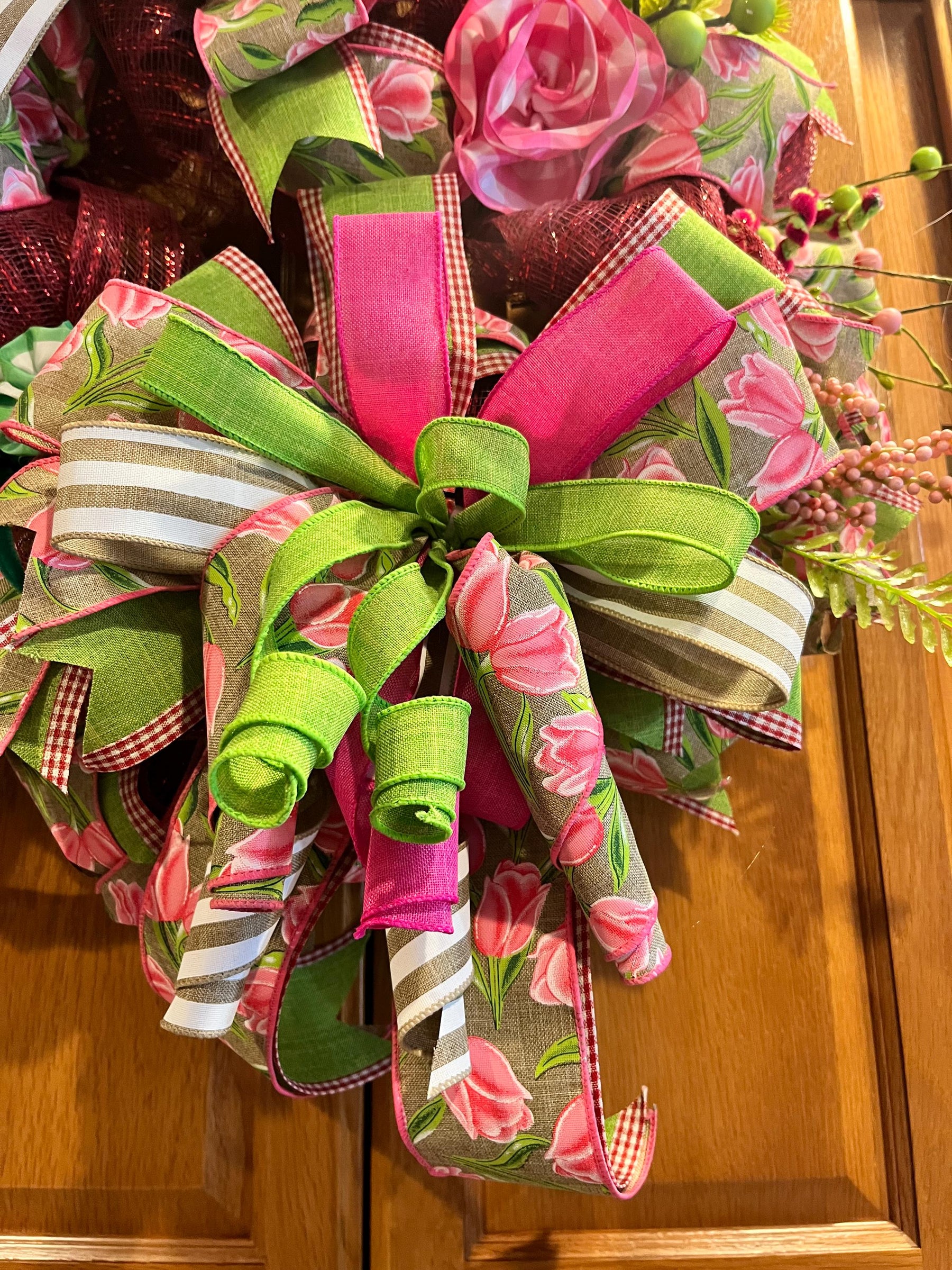 Spring Easter Wreath | Pink, Yellow & Green Tulips by Bouge Creations, view 6
