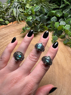 Abalone Shell Locket Ring Adjustable