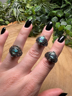 Abalone Shell Locket Ring Adjustable