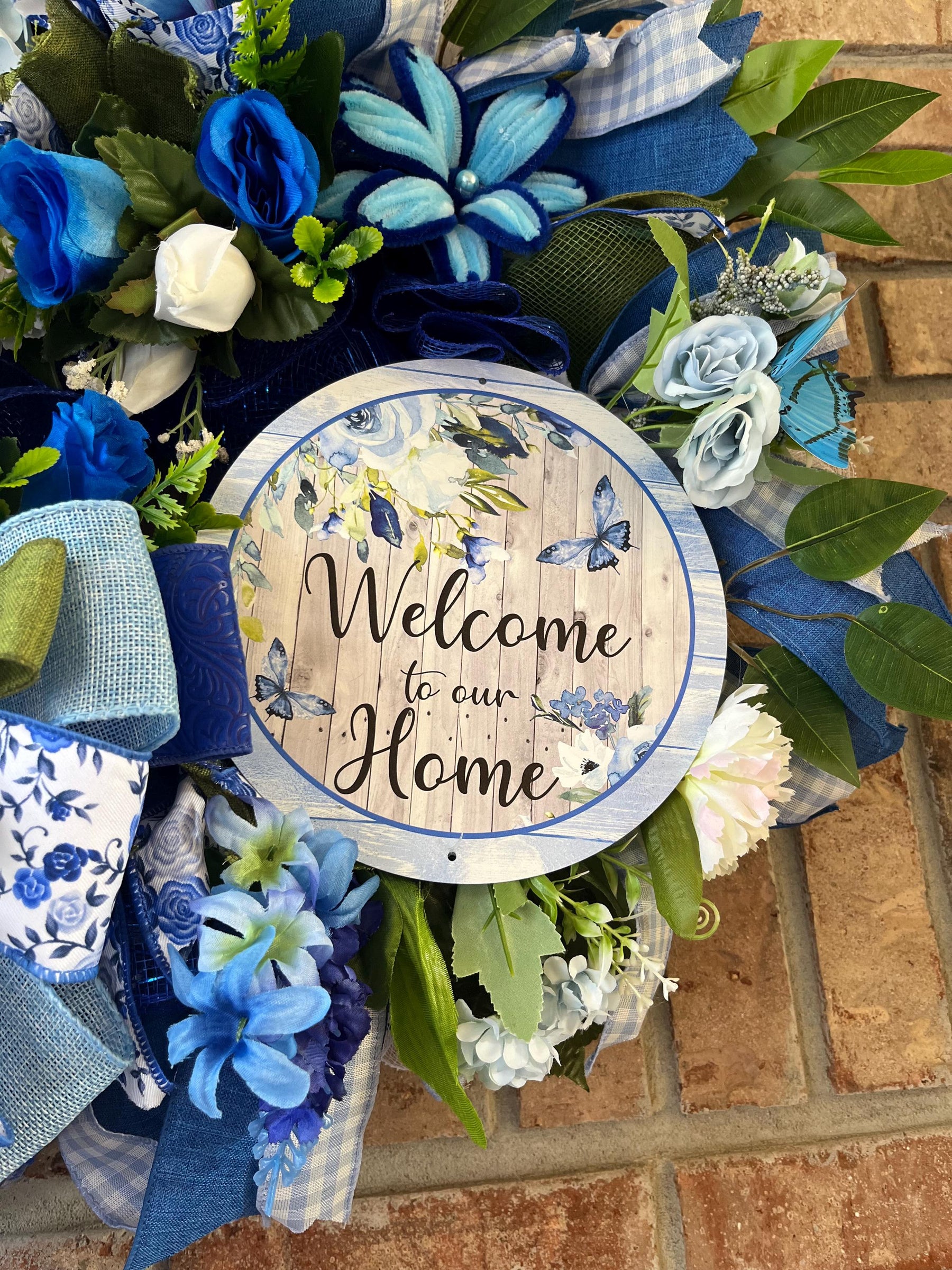 Blue Hydrangea Welcome Wreath | Front Door Decor by Bouge Creations, view 7
