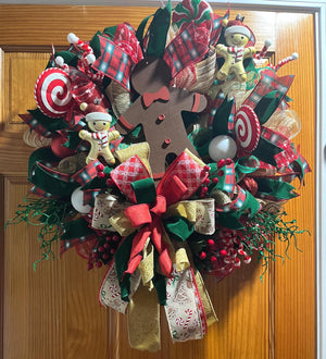 Gingerbread Christmas Wreath | Candy Cane Mesh & Plaid by Bouge Creations, view 2