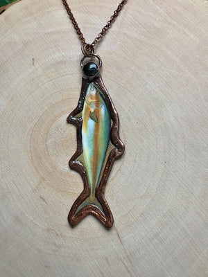 Amberjack and Obsidian Necklace