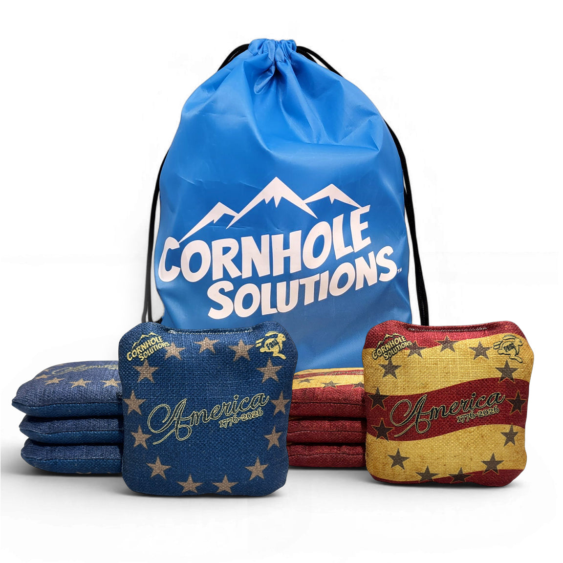 America Distressed Stars & Distressed Stripes - Pro Style REC Cornhole Bags – Regulation 6"x6" – Full Set of 8 by Cornhole Solutions, custom cornhole board main product photo