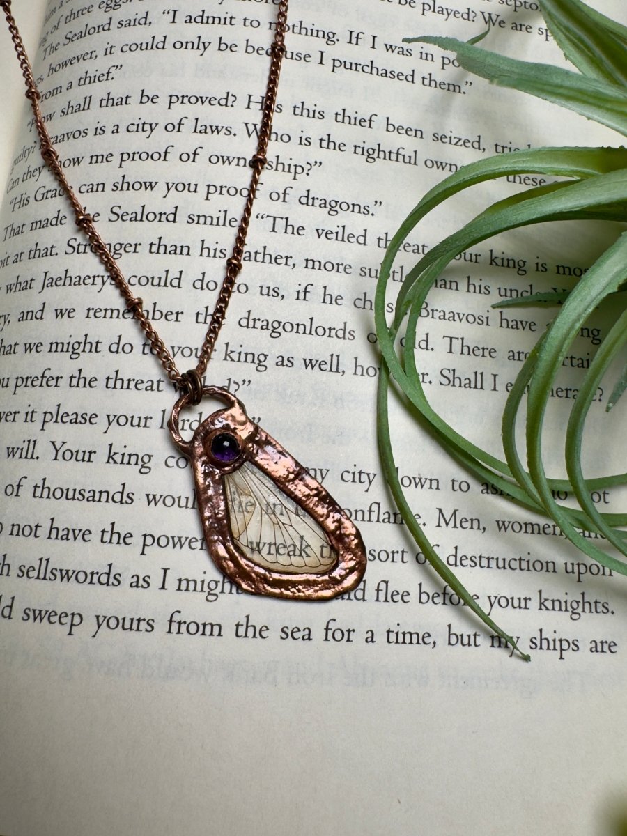 Amethyst and Cicada Wing Necklace