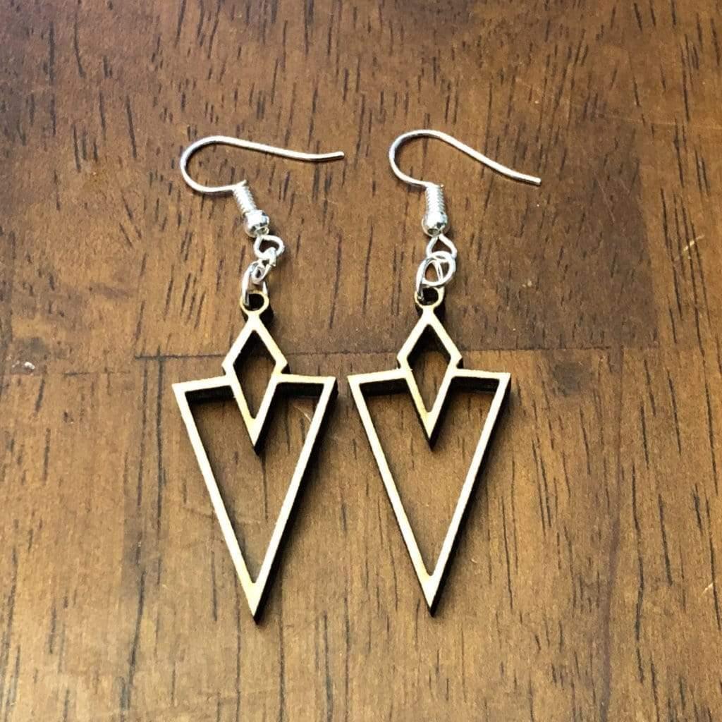 Art Deco V Arrow Wooden Dangle Earrings | Geometric Jewelry