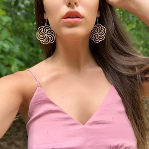 Hurricane Swirl Wooden Dangle Earrings | Art Deco Jewelry