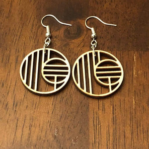 Art Deco Geometric Circle Wooden Dangle Earrings | Modern Jewelry