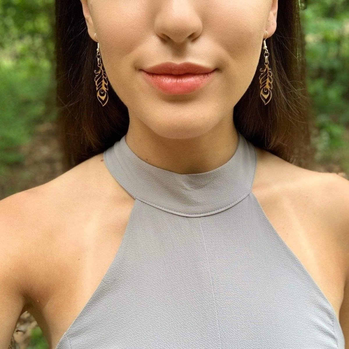 Art Nouveau Feather Wooden Dangle Earrings | Elegant Jewelry