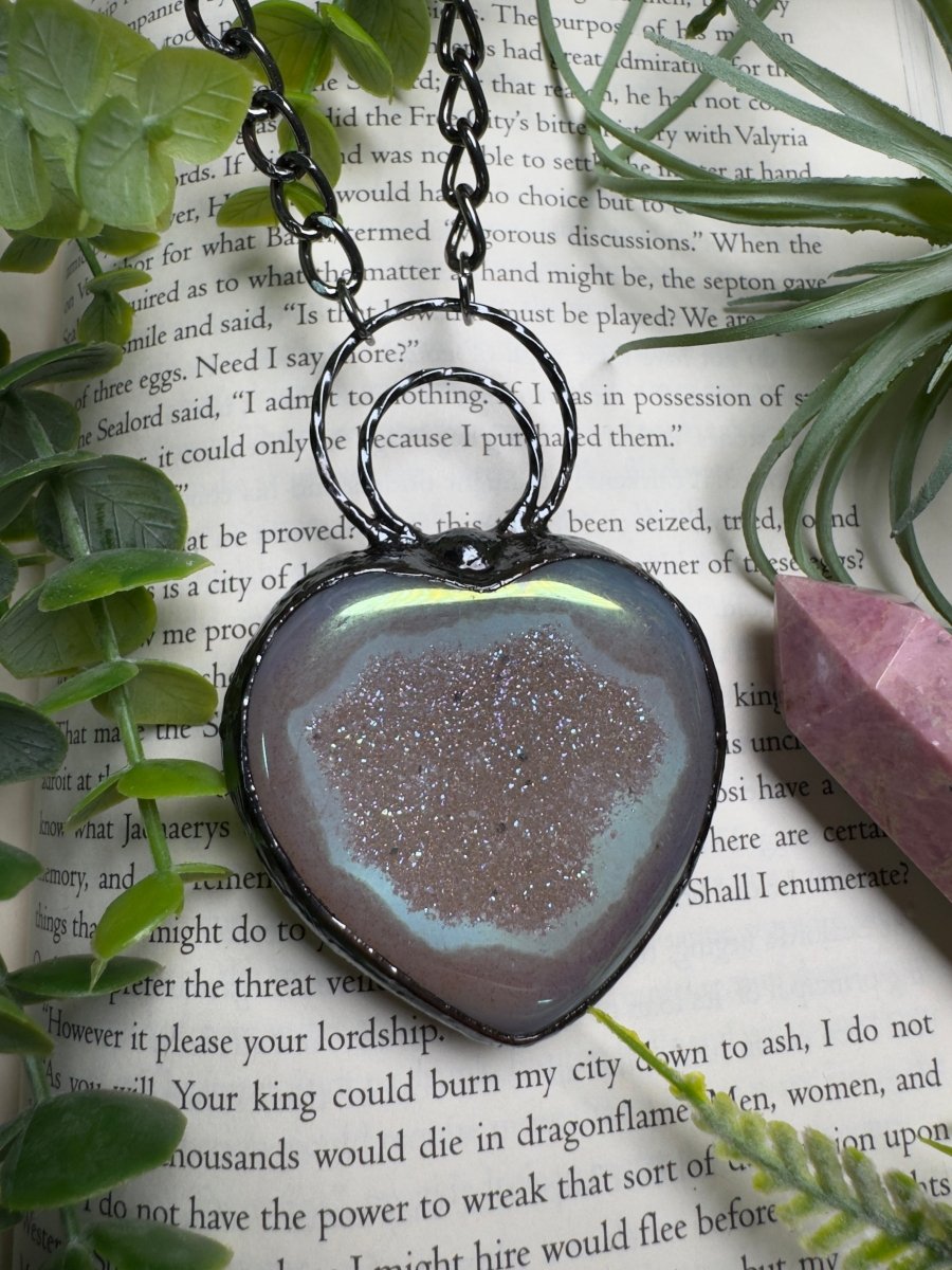 Aura Druzy Agate Statement Heart Necklace