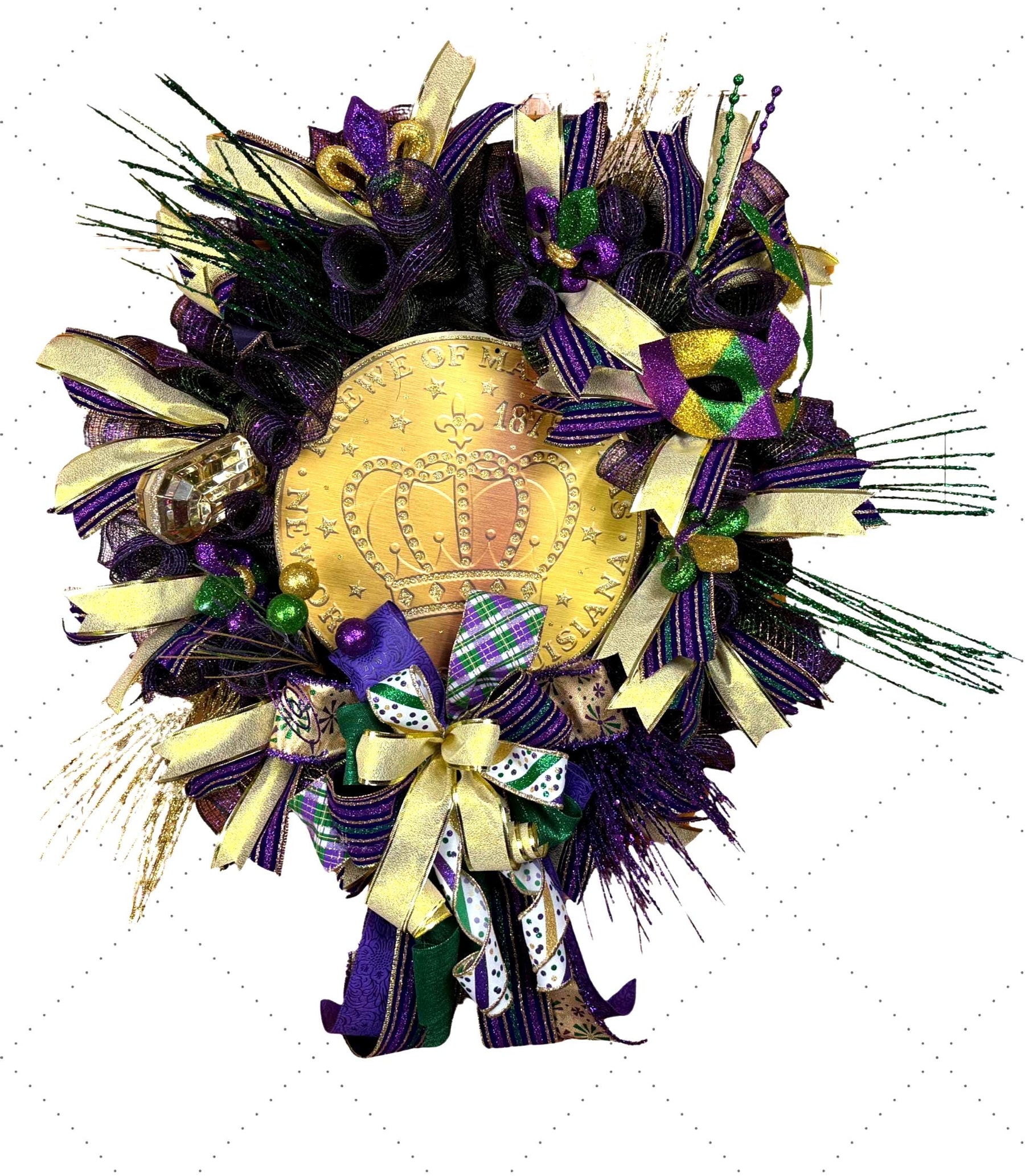 Mardi Gras Wreath | Purple, Green & Gold Door Decor handmade by Bouge Creations