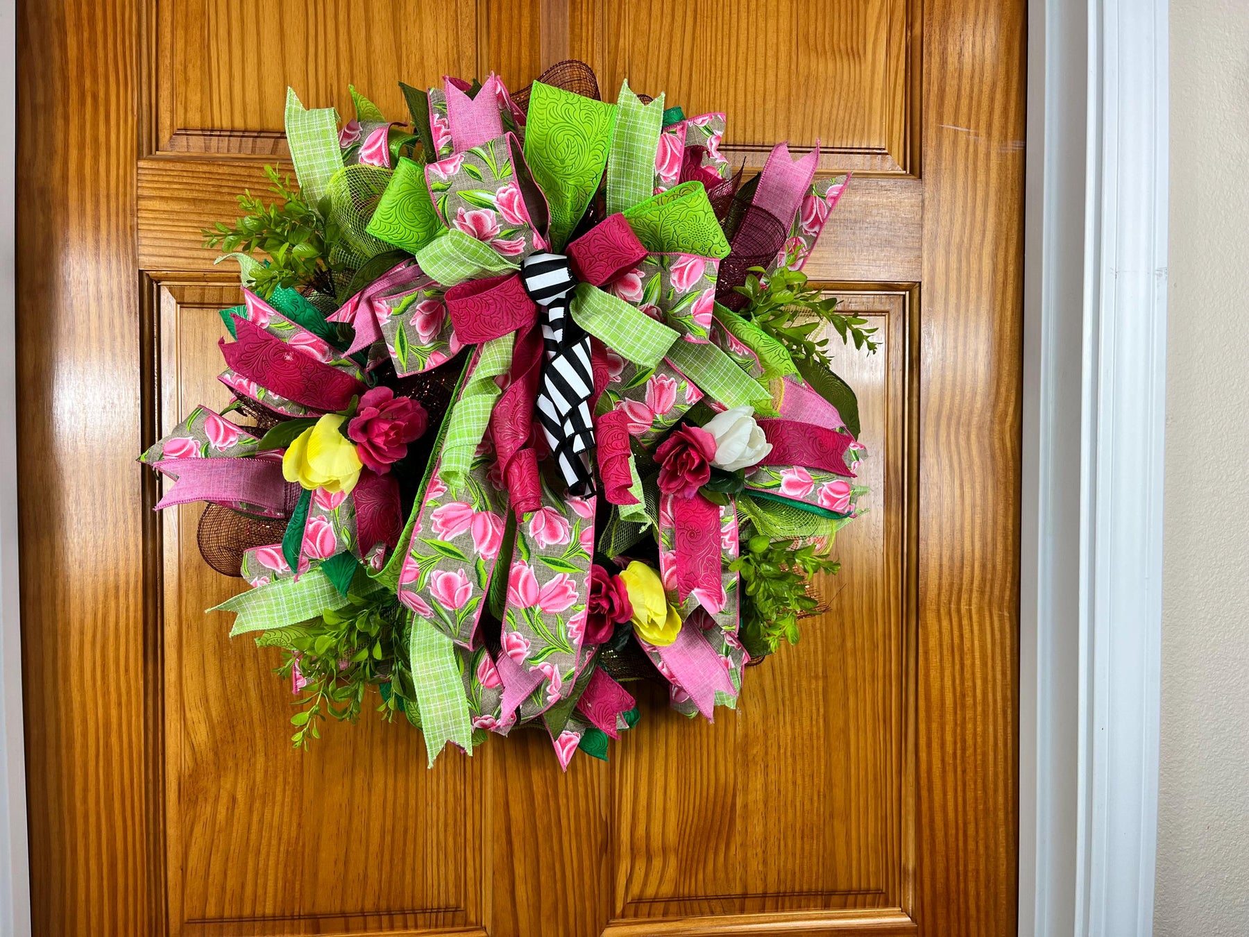 Spring Easter Wreath | Pink, Yellow & Green Tulips by Bouge Creations, view 5