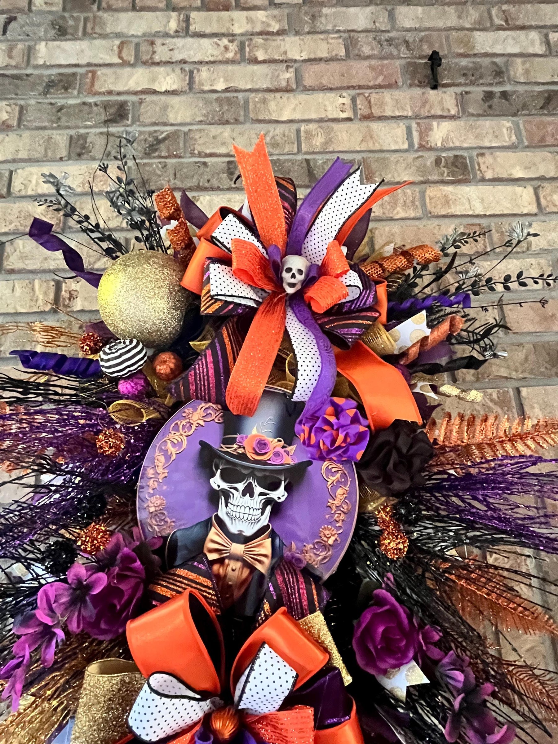 Mr. Skelly Halloween Wreath | Orange, Black & Purple by Bouge Creations, view 8