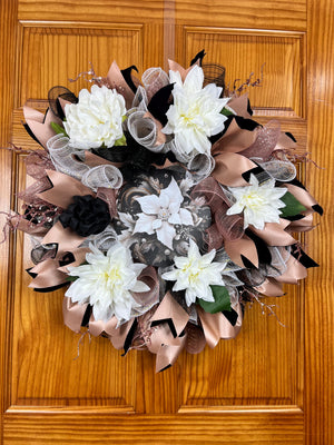 Black & Champagne Dahlia Wreath | Glam Front Door Decor by Bouge Creations, view 4