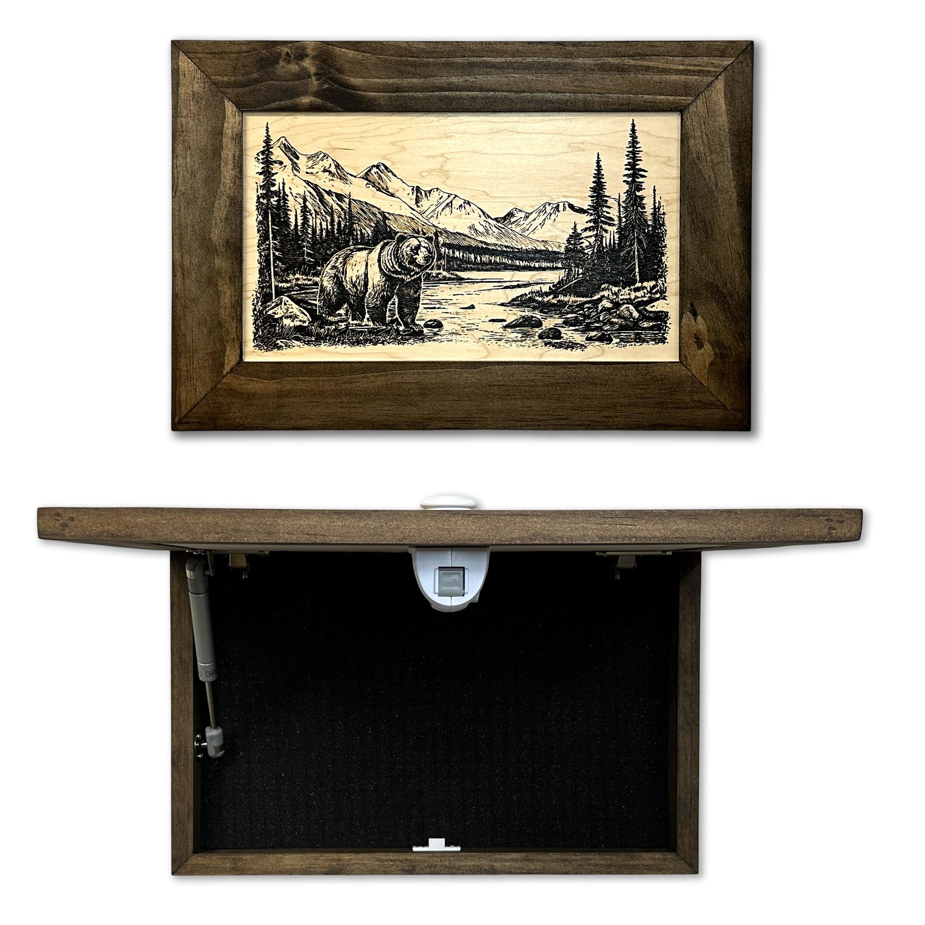 Wilderness Mountain Bear Gun Concealment Furniture - Handcrafted Hidden Gun Storage Wall Decor - Hidden Safe Furniture with Magnetic Lock for Quick Access - Made in USA