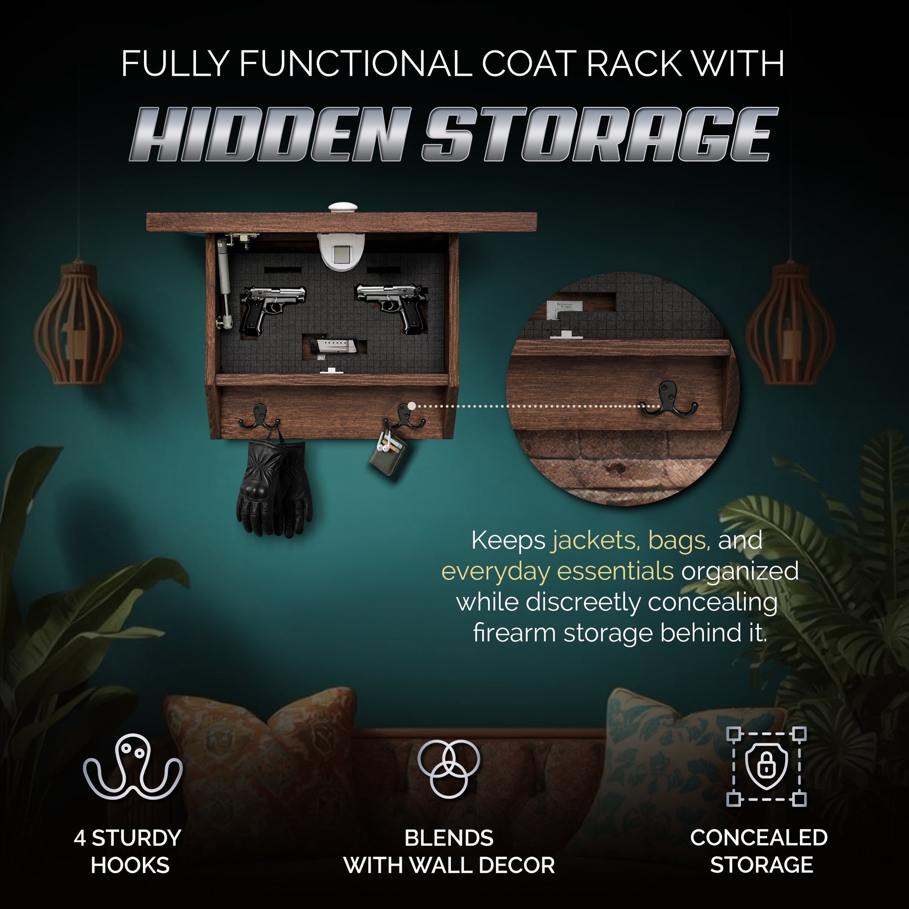 Wilderness Mountain Bear Gun Concealment Furniture - Handcrafted Hidden Gun Storage Wall Decor - Hidden Safe Furniture with Magnetic Lock for Quick Access - Made in USA