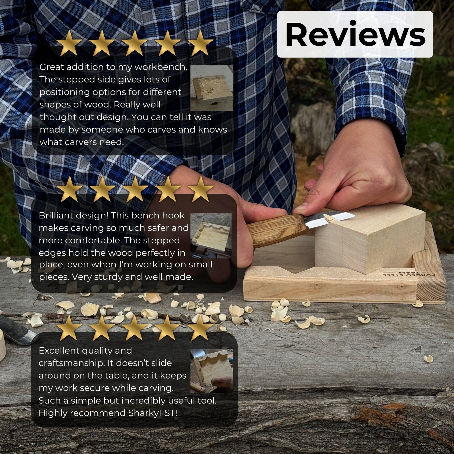 Bench Hook for Wood Carving and Chiseling – Handcrafted Wooden Work Support