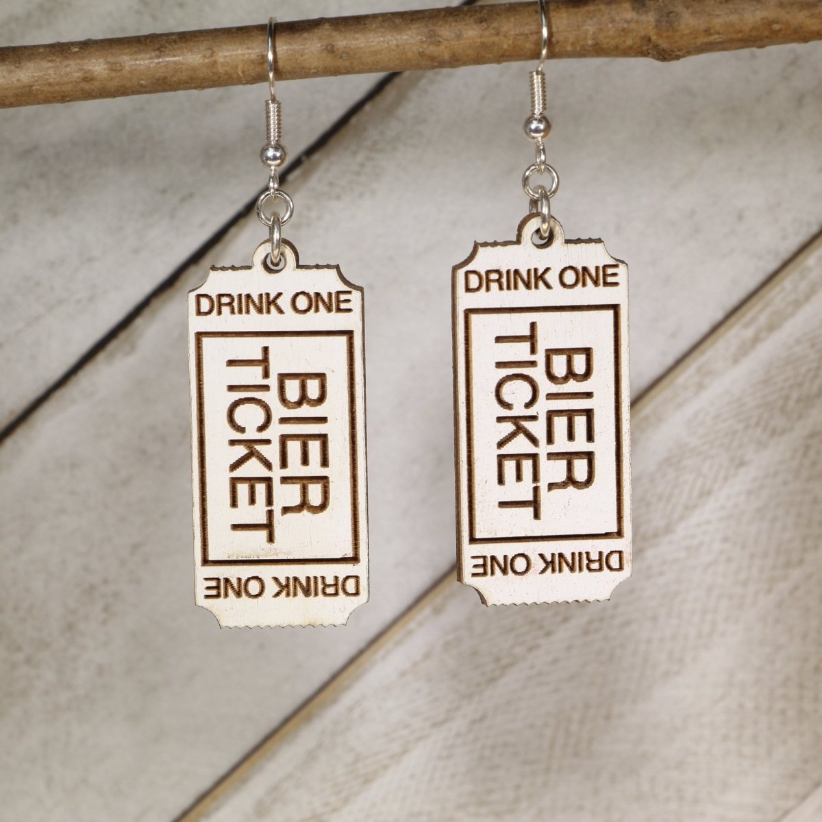 Beer Ticket Wooden Earrings | Oktoberfest German Festival Jewelry