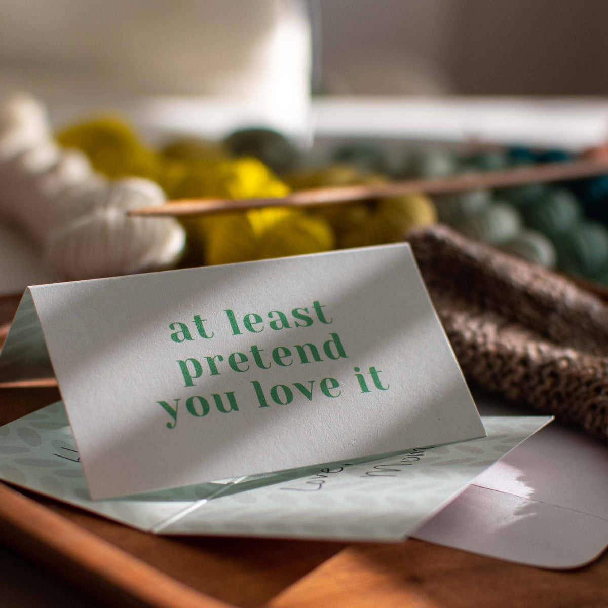 "At Least Pretend You Love It" Care Instruction Cards detail view 2 by Mountaintop Yarn