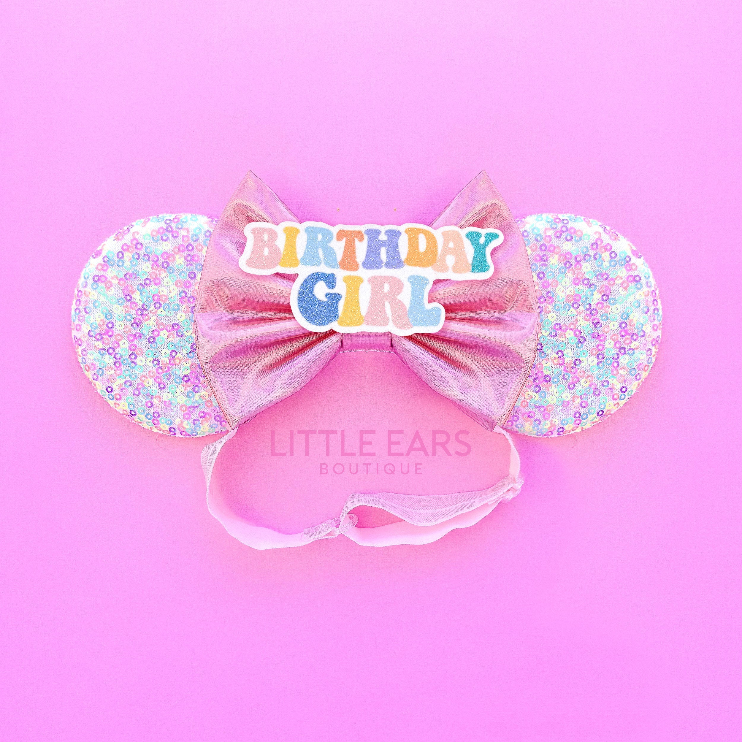 Birthday pink confetti elastic baby theme park ears by Little Ears Boutique