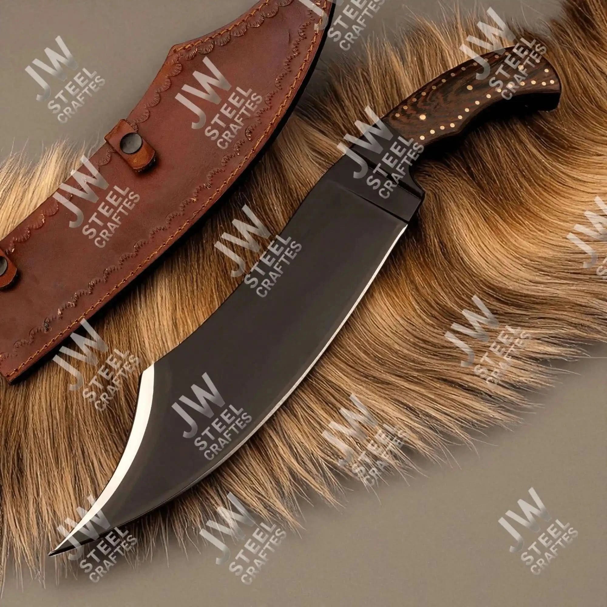 Handmade carbon steel steel knife with premium handle on dark surface