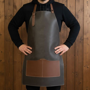 Black Leather Apron with Adjustable Straps and Pockets