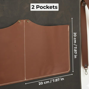 Black Leather Apron with Adjustable Straps and Pockets