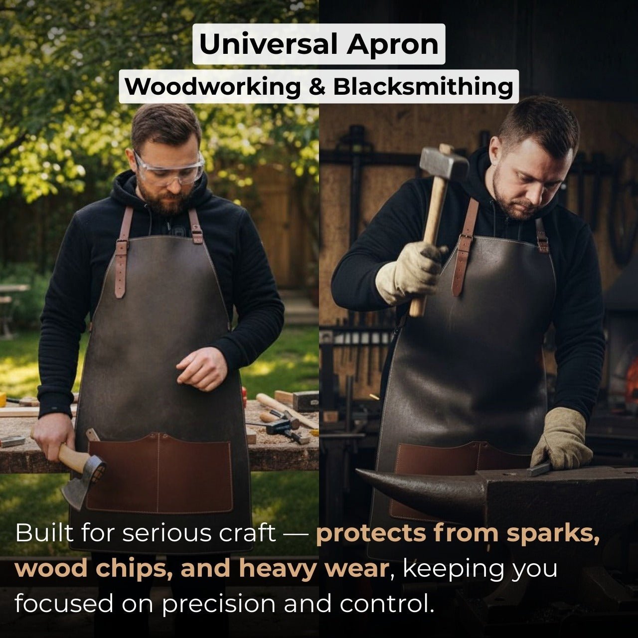 Black Leather Apron with Adjustable Straps and Pockets