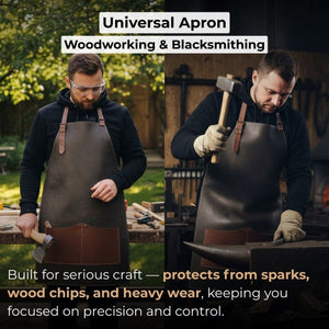 Black Leather Apron with Adjustable Straps and Pockets