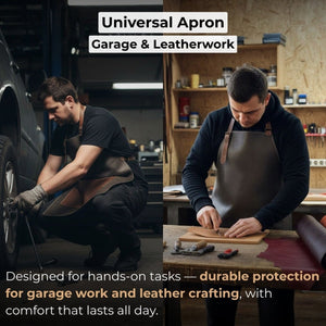 Black Leather Apron with Adjustable Straps and Pockets