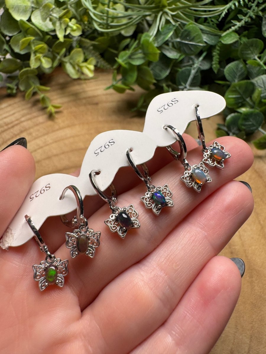 Black Opal Butterfly Huggie Earrings