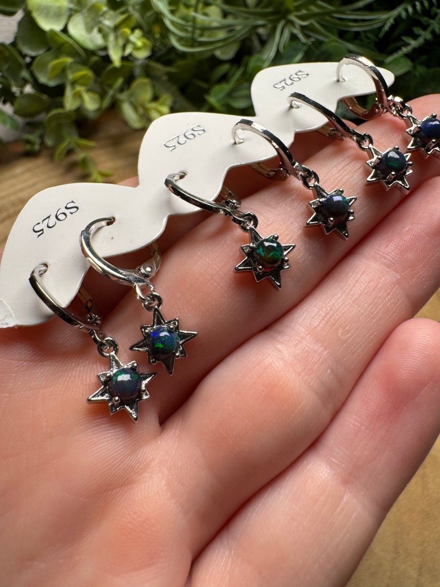 Black Opal Star Huggie Earrings