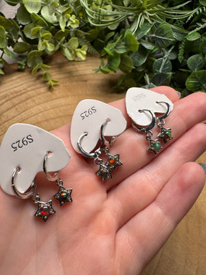 Black Opal Star Huggie Earrings