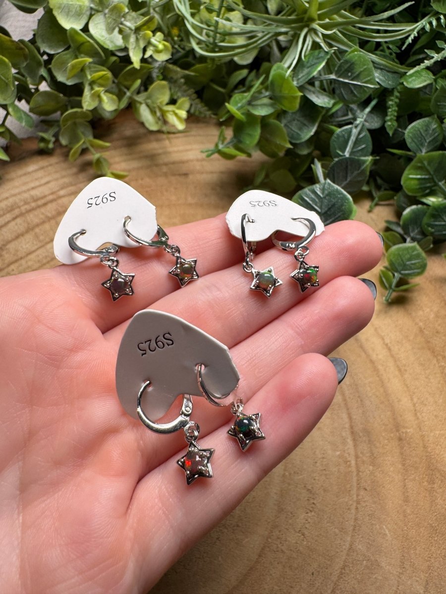 Black Opal Star Huggie Earrings