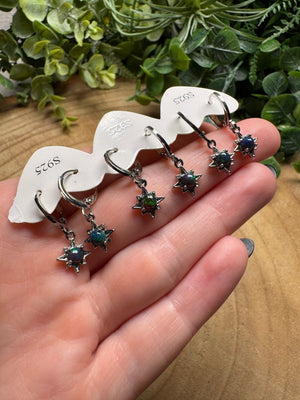 Black Opal Star Huggie Earrings