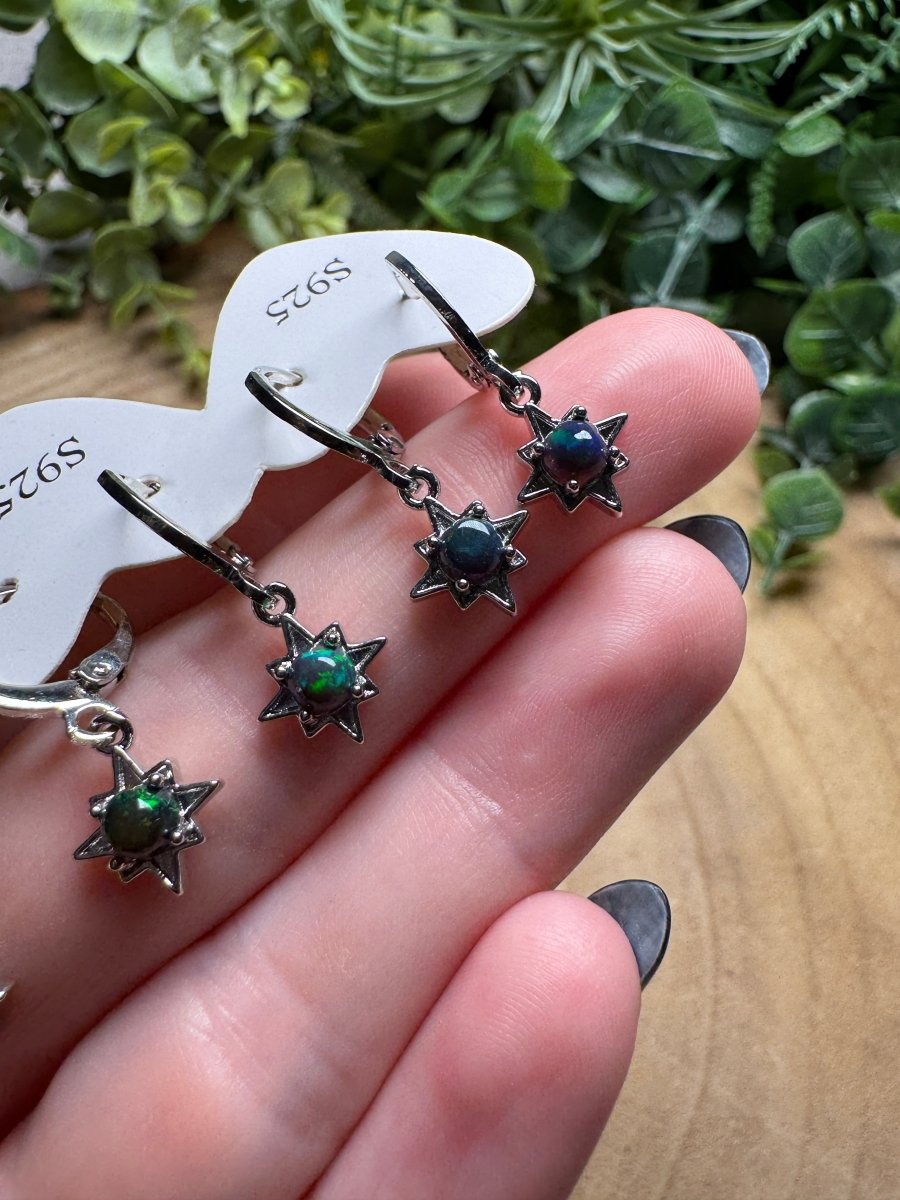 Black Opal Star Huggie Earrings