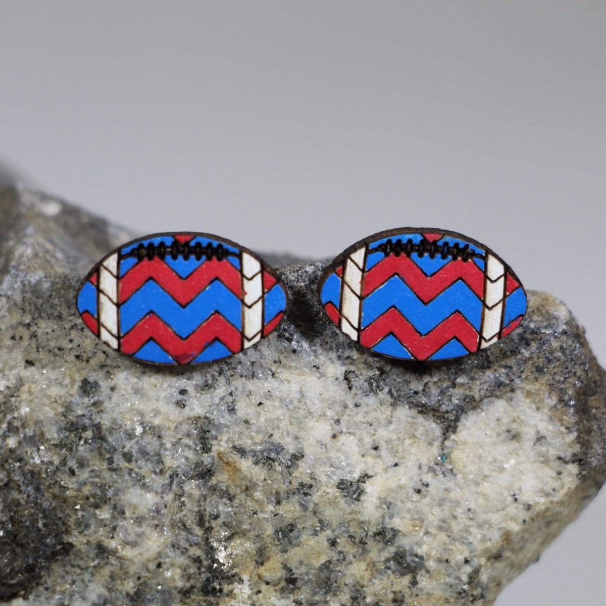 Football Wooden Earrings | Chevron Team Spirit Sports Jewelry by Cate's Concepts, LLC, Southern food gift detail photo 2