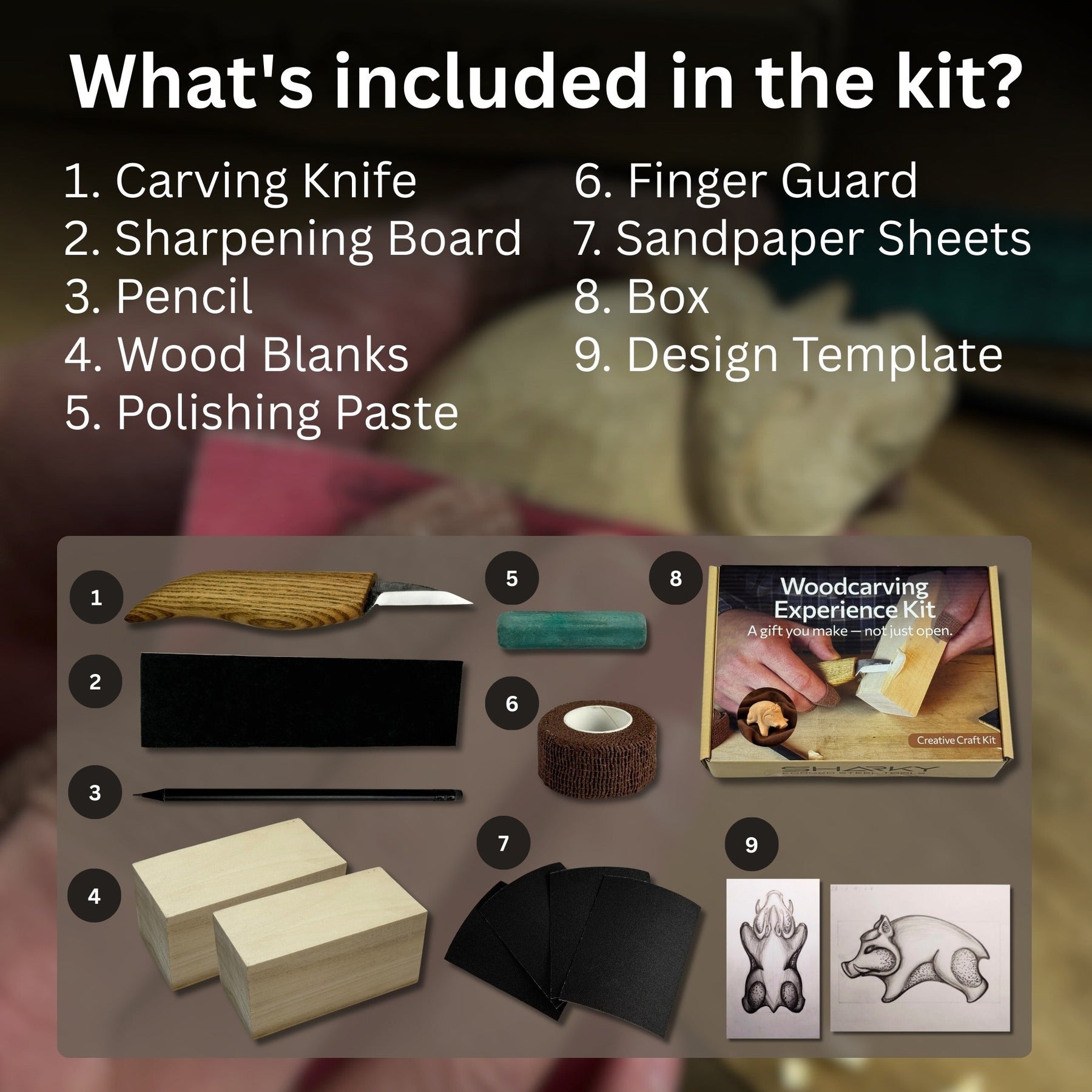 Boar Carving Kit - Complete Starter Whittling Kit for Beginners, Adults, Teens, and Kids