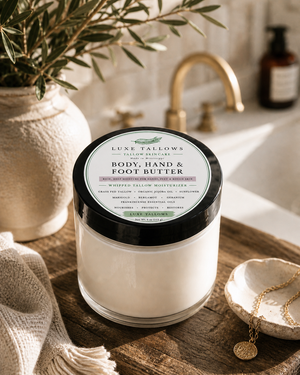 body hand and foot butter jar on counter
