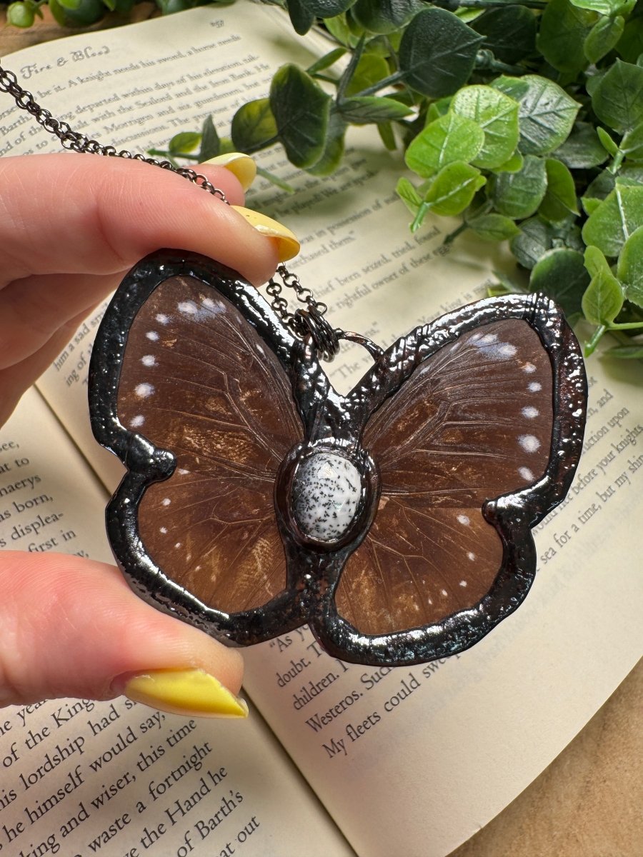 Butterfly and Dendritic Jade Necklace