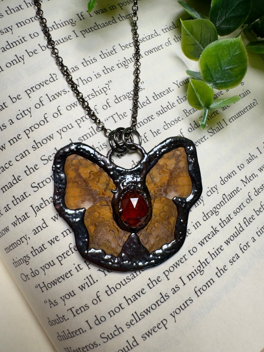 Butterfly and Orange Garnet Necklace