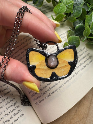 Butterfly and Peach Moonstone Necklace