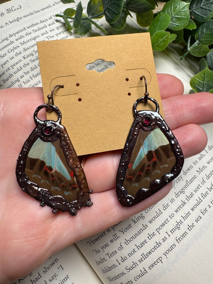 Butterfly Wing and Garnet Earrings