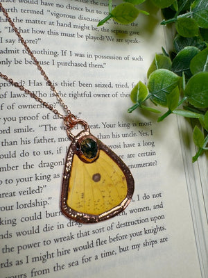 Butterfly Wing and Moss Agate Necklace