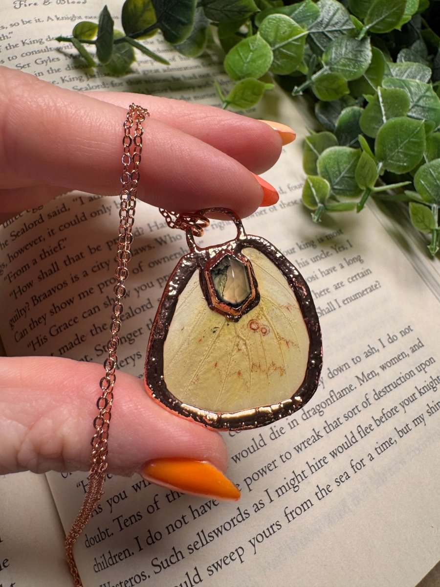 Butterfly Wing and Moss Agate Necklace