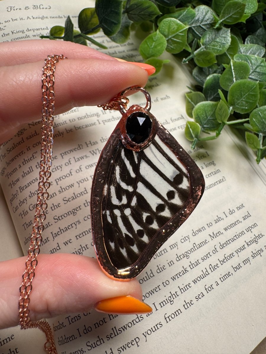Butterfly Wing and Obsidian Necklace