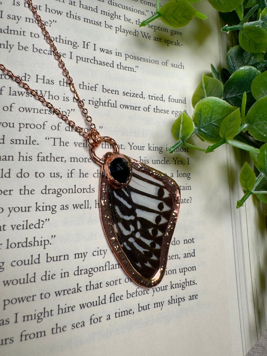 Butterfly Wing and Obsidian Necklace