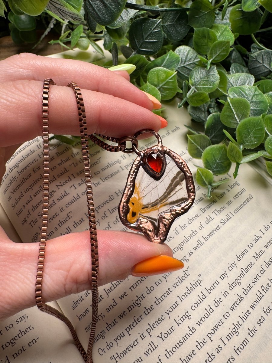 Butterfly Wing and Orange Garnet Necklace