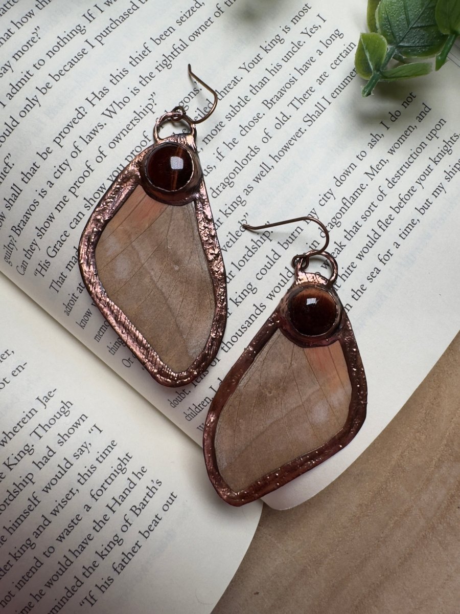 Butterfly Wing and Red Tigers Eye Earrings