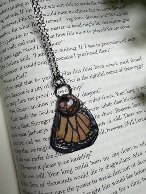Butterfly Wing and Rhodonite Necklace